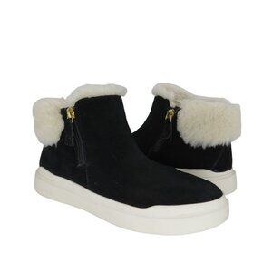 COLE HAAN Women's Black Suede Faux Fur GrandPrø Rally Sneaker Bootie Size 7B